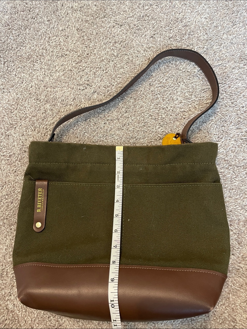 R. RIVETER Olive Canvas Messenger Bag with Brown Leather Trim - Picture 8 of 8